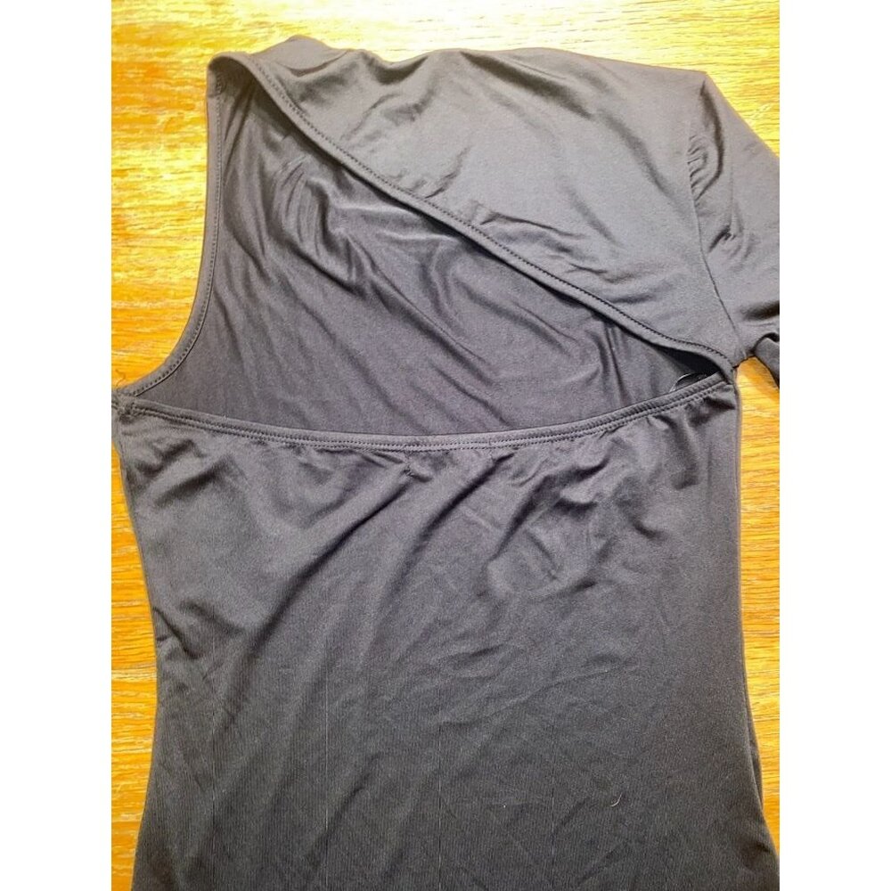 One Shoulder Black Bodycon Dress With Long Sleeve - Picture 4 of 4